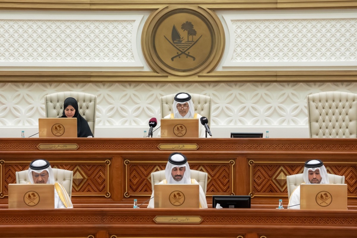 Shura Council Speaker H E Hassan bin Abdullah Al Ghanim chairing the Council's session yesterday.