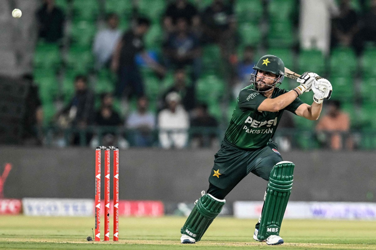 Pakistan’s captain Salman Agha plays a shot during the first Twenty20 yesterday. 