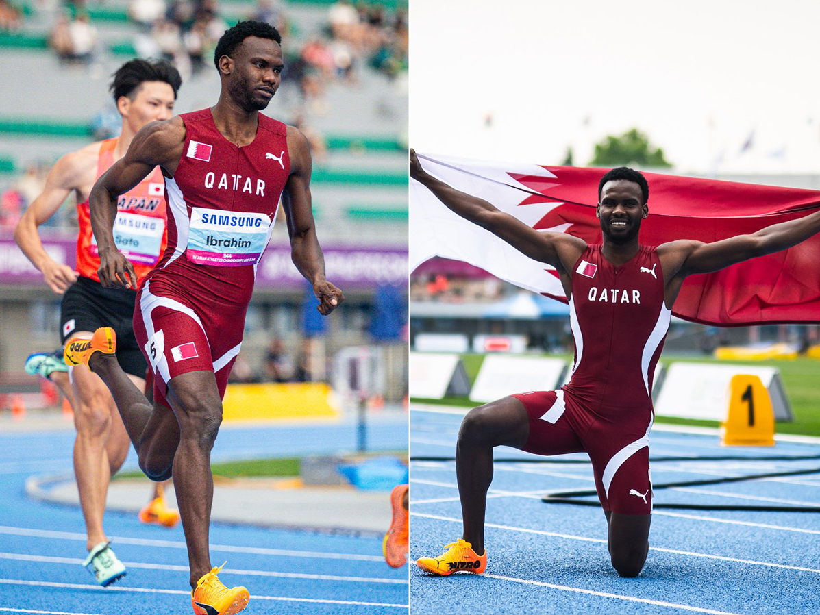 Qatar's Ammar Ismail Y Ibrahim on his way to win the men's 400 metres final (left)