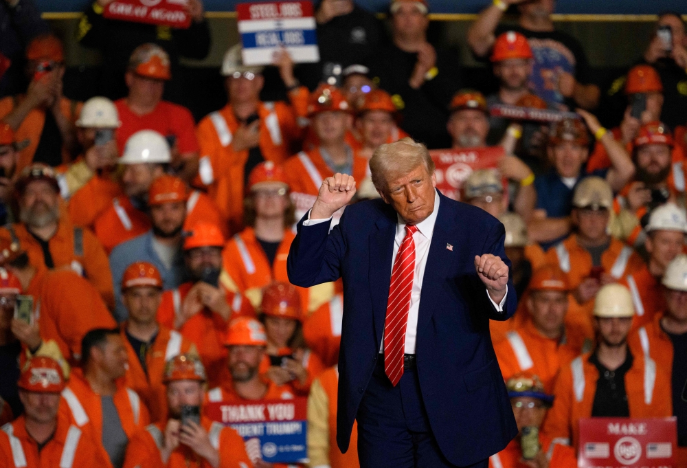 US President Donald Trump speaks during a rally at the US Steel-Irvin Works on May 30, 2025 in West Mifflin, Pennsylvania. Jeff Swensen/Getty Images/AFP 