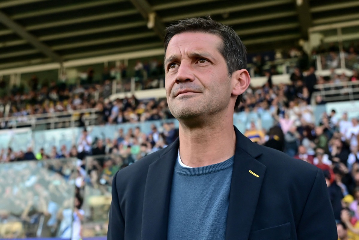 (FILES) Parma's Romanian coach Cristian Chivu looks on during the Italian Serie A football match between Parma and Inter Milan at the Ennio Tardini Stadium in Parma on April 5, 2025.
