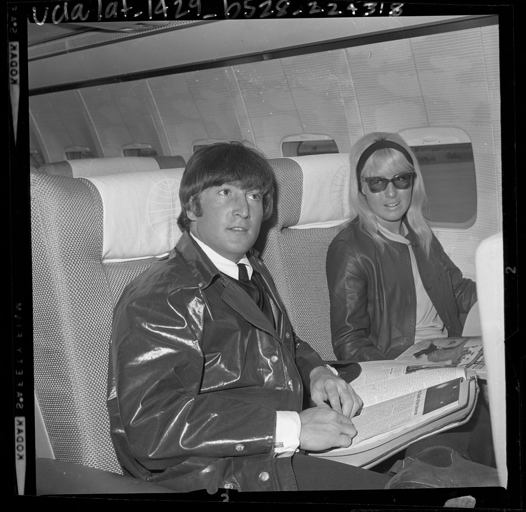 John Lennon and wife Cynthia sitting in airplane on stop over in Los Angeles, Calif., 1964. Picture: University of California, Los Angeles. Library. Department of Special Collections