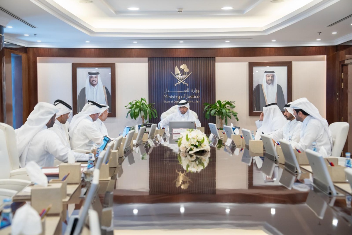 Minister of Justice and Minister of State for Cabinet Affairs H E Ibrahim bin Ali Al Mohannadi (centre) during the meeting yesterday.