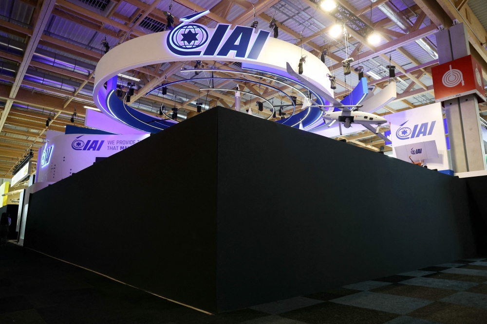 This photograph shows the closed Israel Aerospace Industries (IAI) Israeli Pavillon during the International Paris Air Show on June 16, 2025. (Photo by Alain Jocard / AFP)
