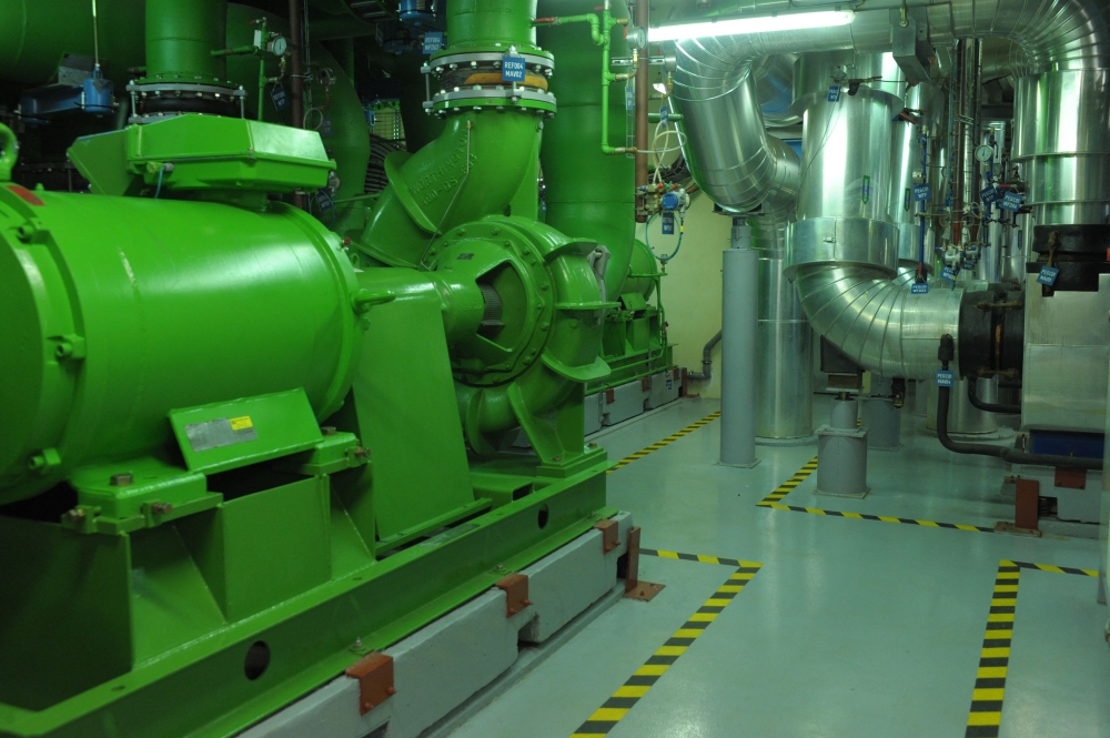 (Files) This photograph shows pipes and pumps at the Climespace 