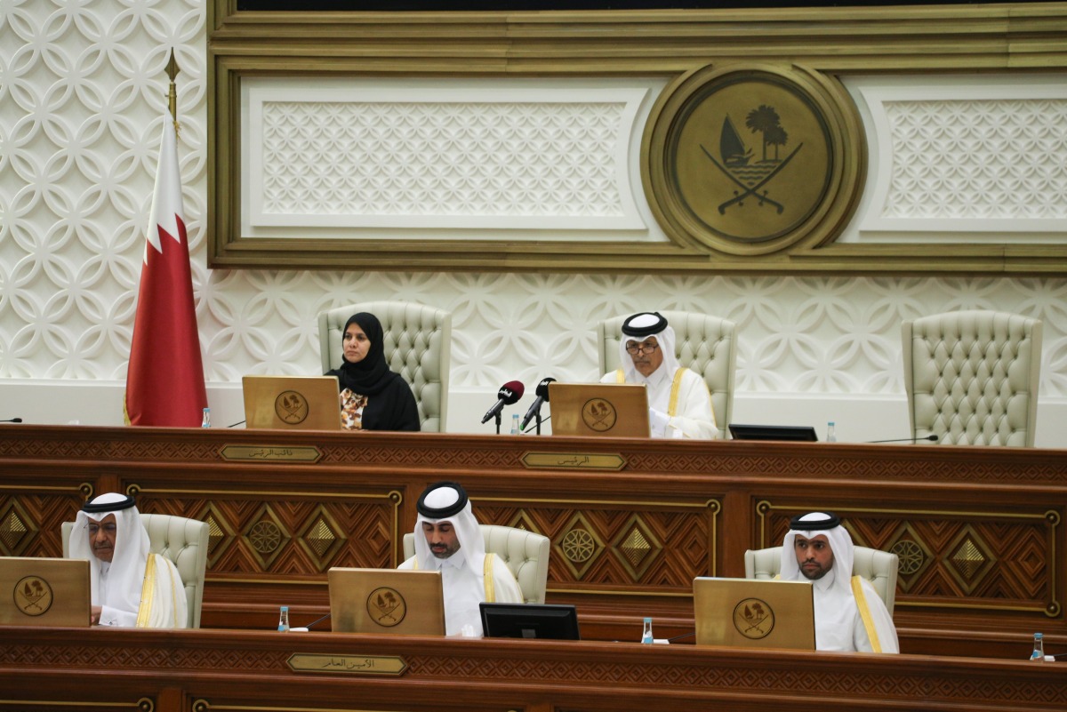 Speaker H E Hassan bin Abdullah Al Ghanim chairing the Shura Council's weekly session yesterday.