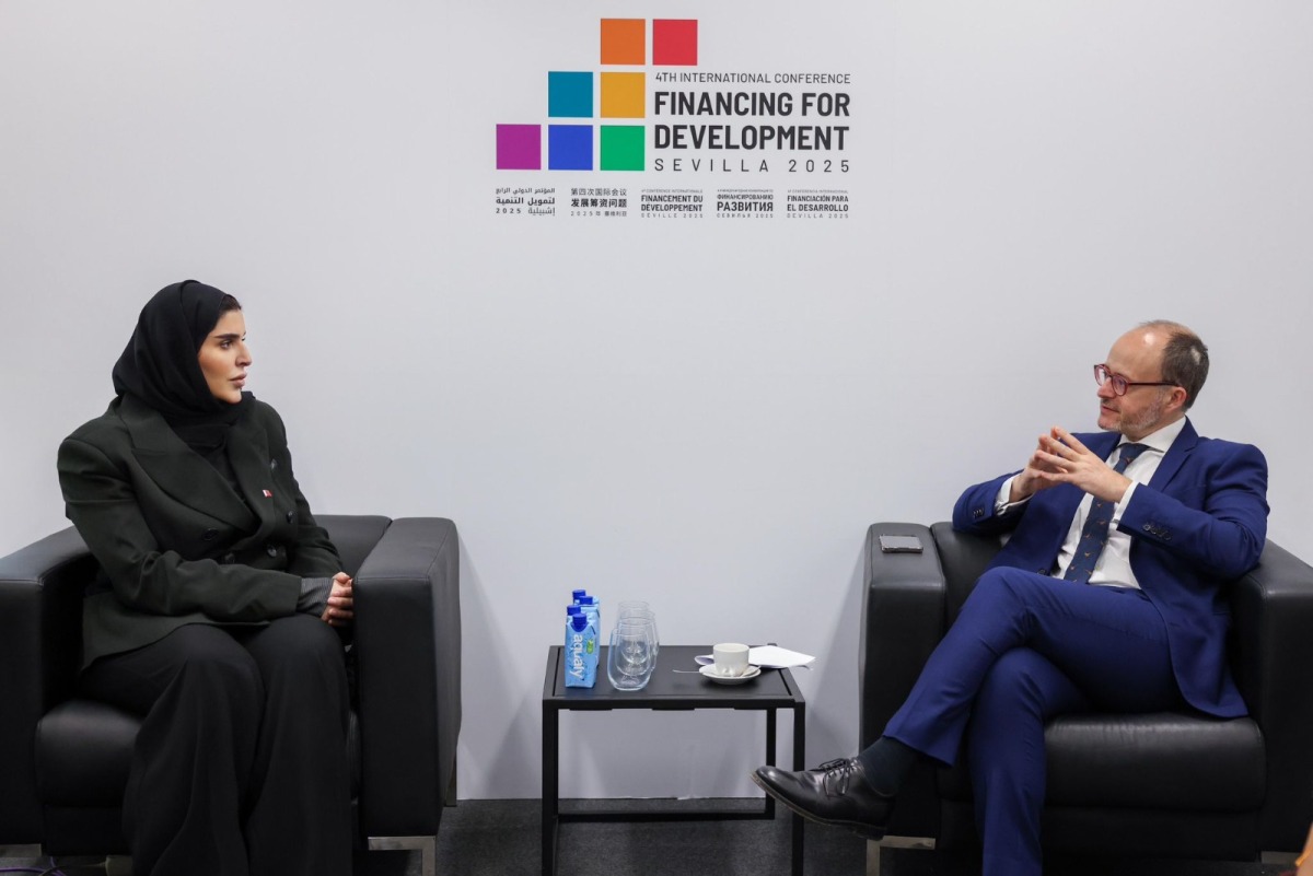 Minister of State for International Cooperation H E Maryam bint Ali bin Nasser Al Misnad with Secretary of State for Foreign and Global Affairs of the Kingdom of Spain H E Diego Martinez Belio during their meeting yesterday. 