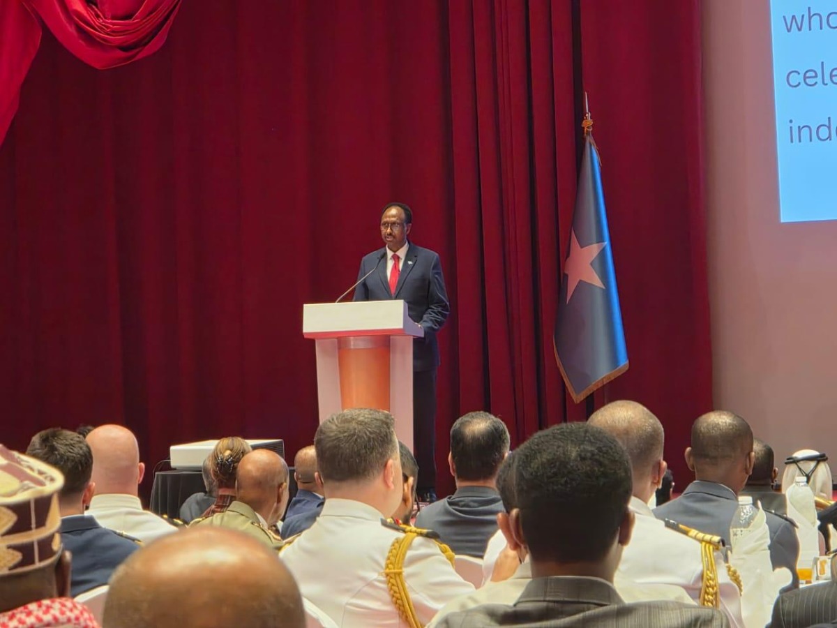 Ambassador of Somalia to Qatar H E Dr. Mohamed Ahmed Sheikh Ali speaking at the event.