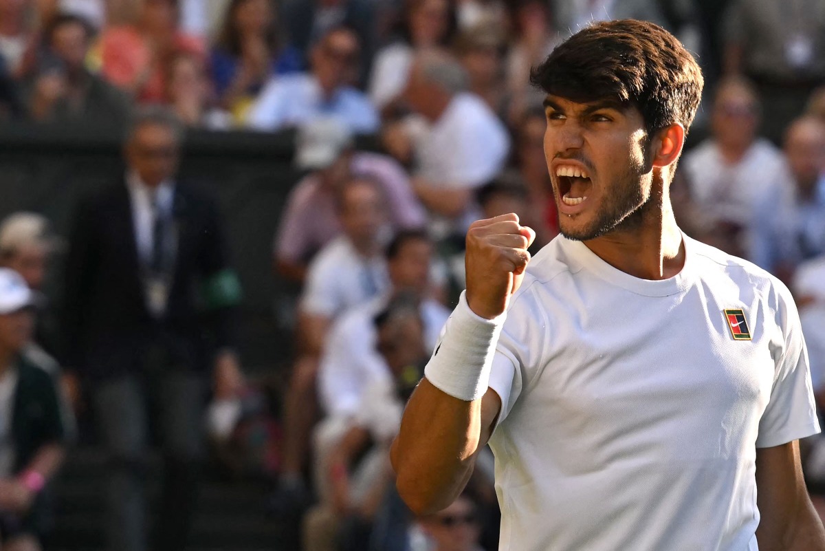 Spain’s Carlos Alcaraz celebrates after defeating Britain’s Cameron Norrie.