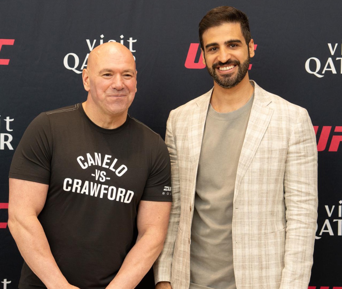 CEO of Visit Qatar Eng Abdulaziz Ali Al-Mawlawi (right) with UFC President and CEO Dana White.