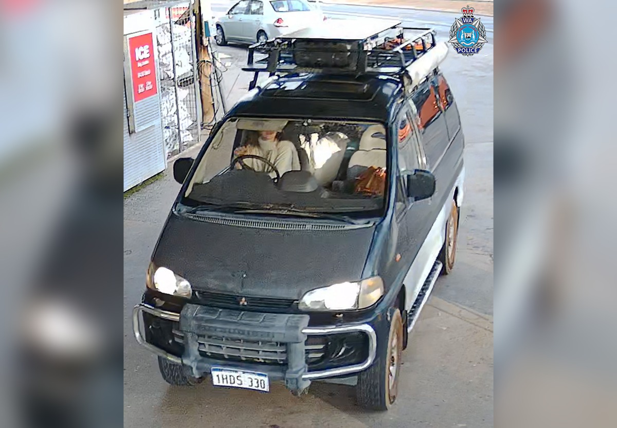 This handout photo taken on June 29, 2025 and released on July 10 by the Western Australian Police Force shows Carolina Wilga in a van outside a general store in the small agricultural community of Beacon, which lies northeast of Perth. Photo by Handout / WESTERN AUSTRALIAN POLICE FORCE / AFP