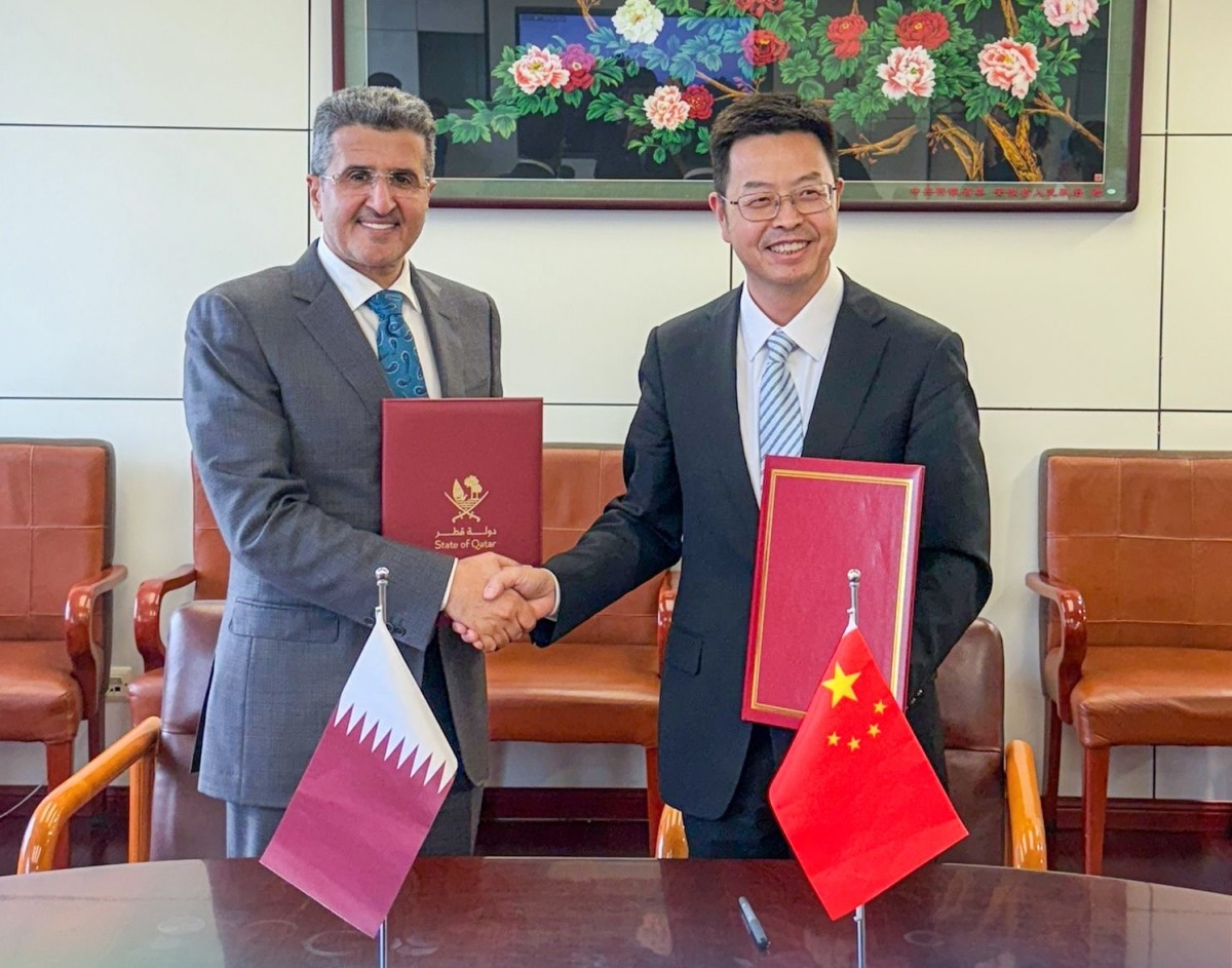 In Charge of Managing Qatar Civil Aviation Authority Mohammed bin Faleh Al Hajri and Director General of the Civil Aviation Administration of China Chen Wei during the signing of MoU in Beijing, yesterday.