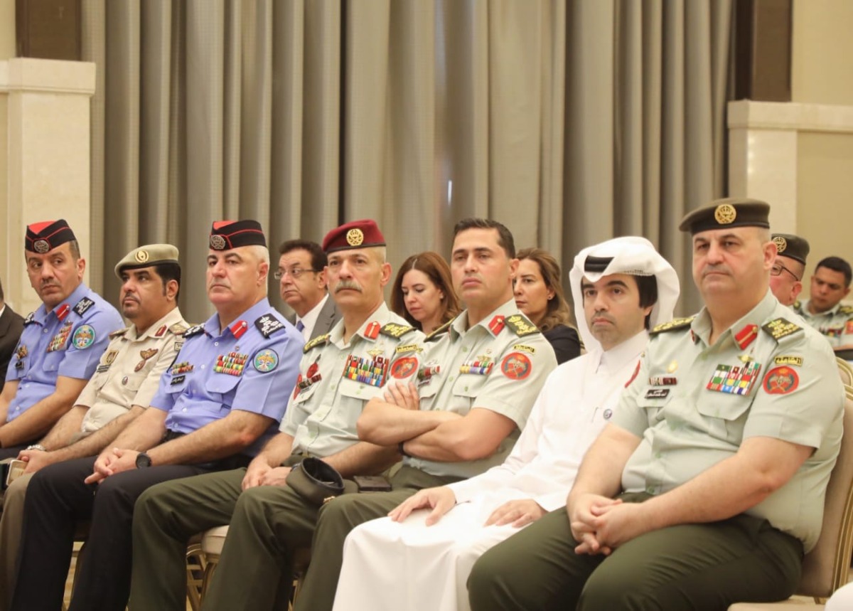 Undersecretary of the Ministry of Justice and Chairman of Qatar’s National Committee for International Humanitarian Law H E Saeed bin Abdullah Al Suwaidi (second right) and other officials at the event.