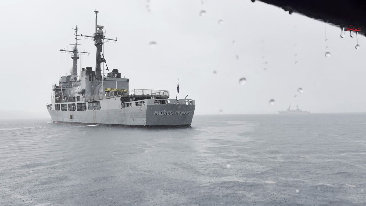 This video grab photo taken on June 7, 2025 shows a general view of Philippine navy vessels anchored at Oyster Bay naval facility in Palawan province, West of Manila.