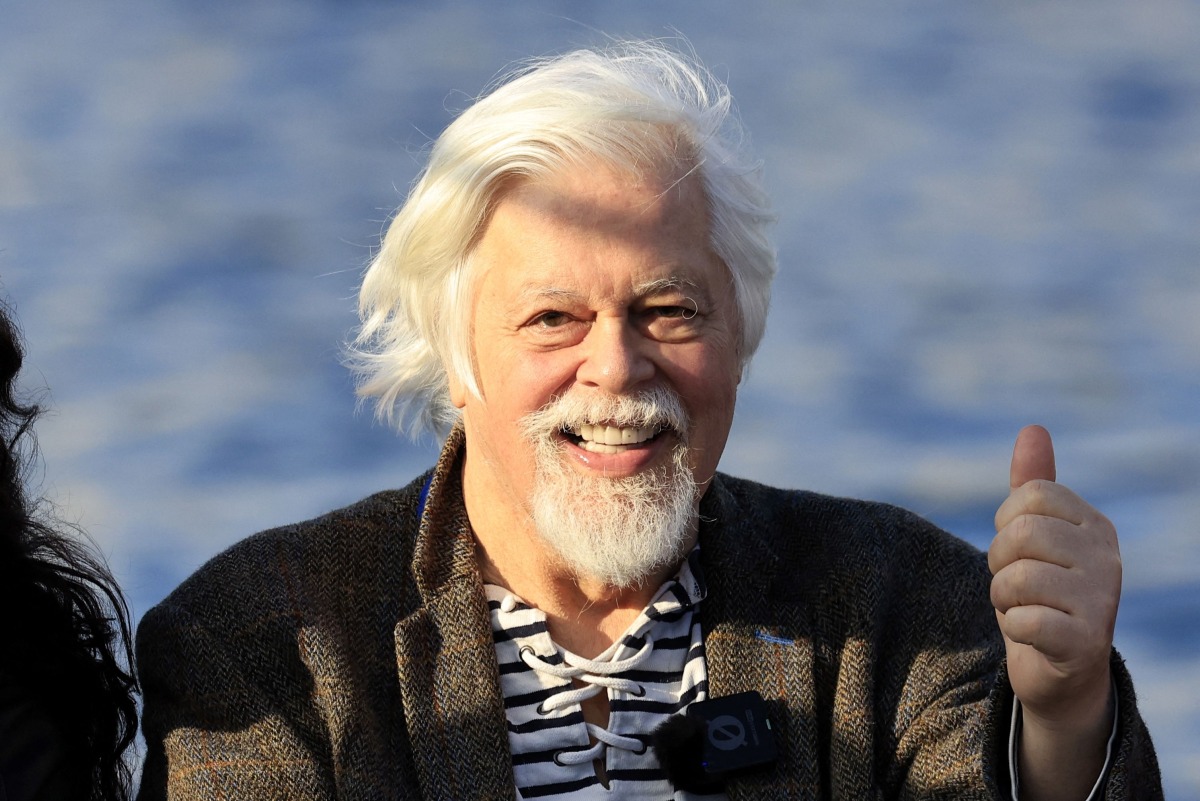 Sea Shepherd Conservation Society founder Paul Watson poses for pictures during a visit with the mayor of Nice of the harbour in Nice on February 28, 2025. Photo by Valery HACHE / AFP