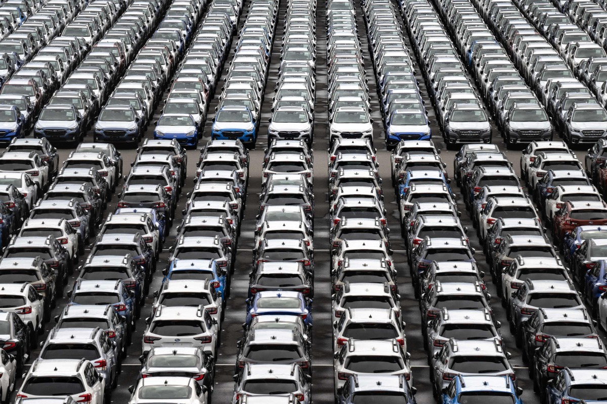 (FILES) New vehicles are parked at Daikoku Pier in Yokohama on April 2, 2025. (Photo by Philip FONG / AFP)