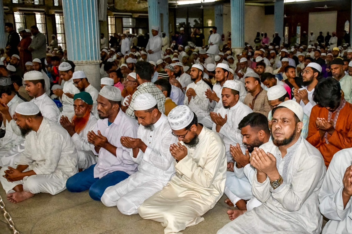 Muslims offer a special prayer at the Baitul Mukarram National Mosque in Dhaka on July 25, 2025, for the victims of the tragic plane crash at the Milestone School and College. Photo by Rafiqul ISLAM / AFP