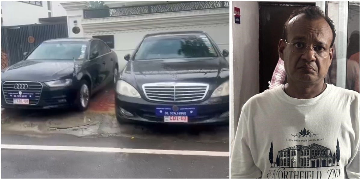 Collage made from screengrabs of circulating police video of Harsh Vardhan Jain's arrest and confiscation of belongings. 