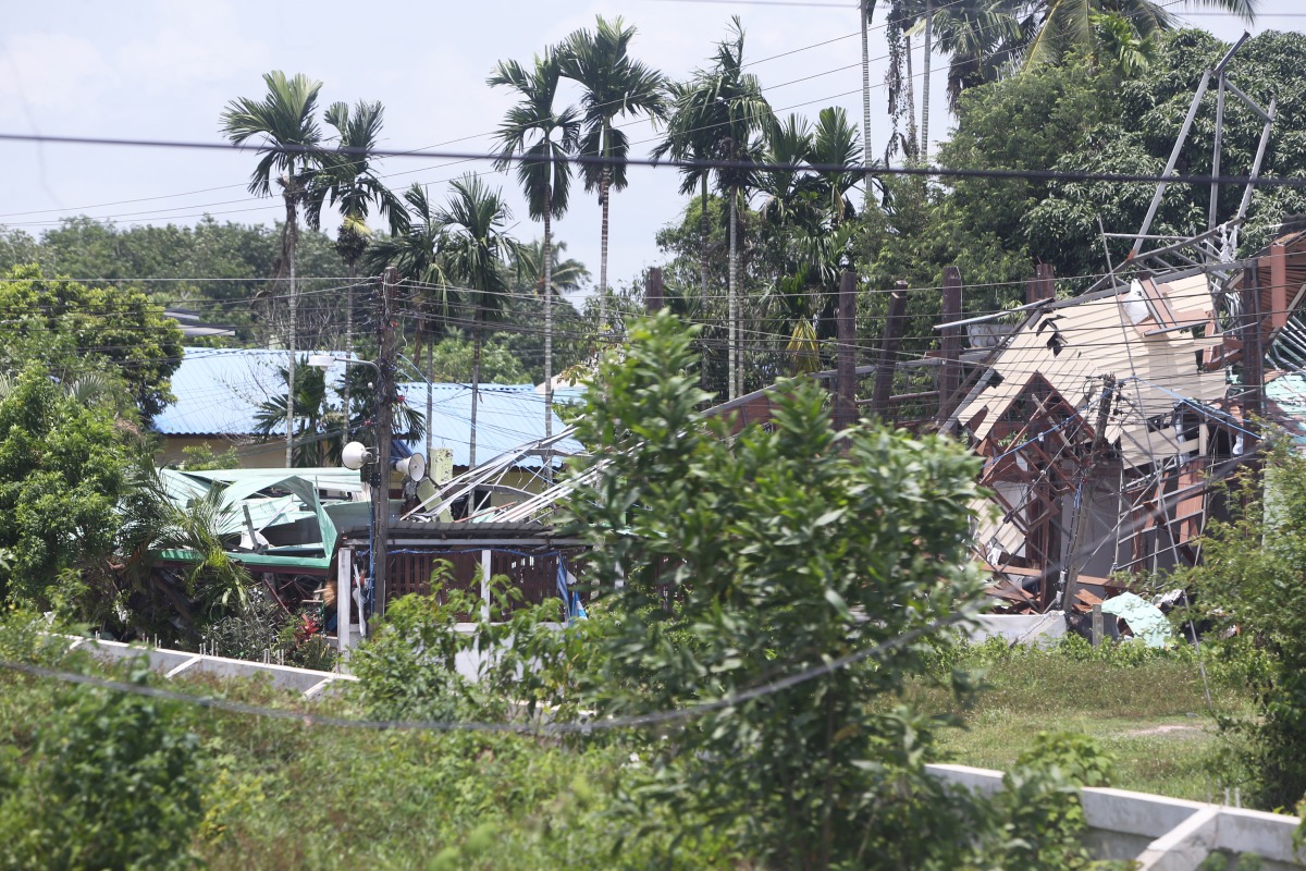 Damaged houses are seen in Si Sa Ket Province, Thailand, Aug. 1, 2025. (Xinhua/Rachen Sageamsak)