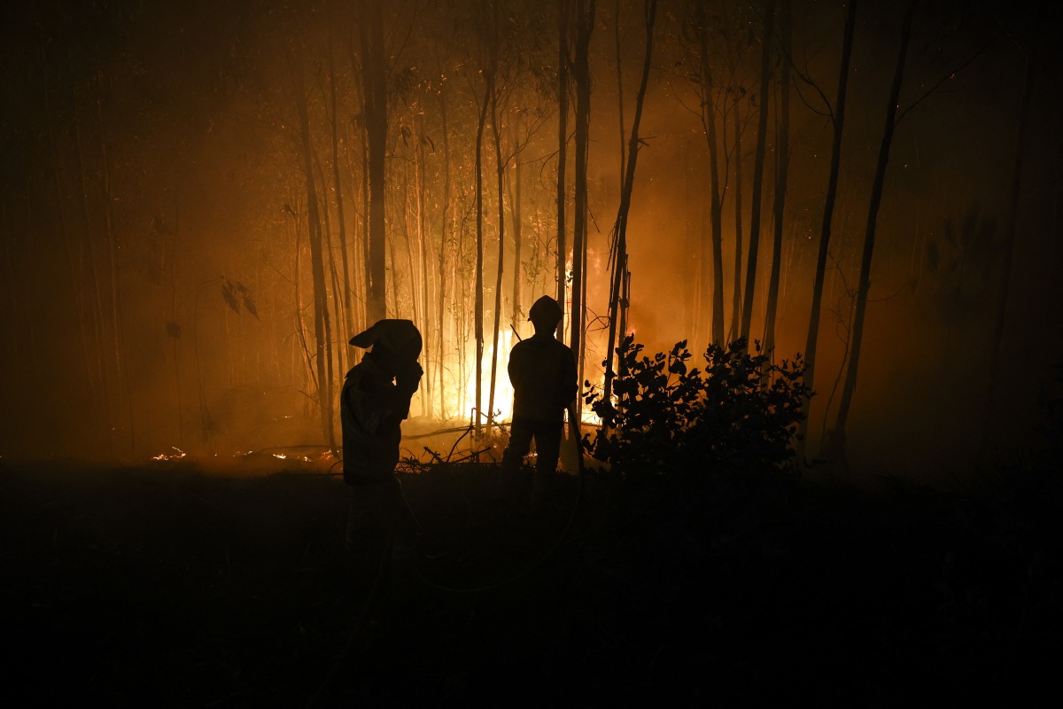 Firefighters work on a wildfire in Arouca, northern Portugal on July 30, 2025. (Photo by CARLOS COSTA / AFP)
