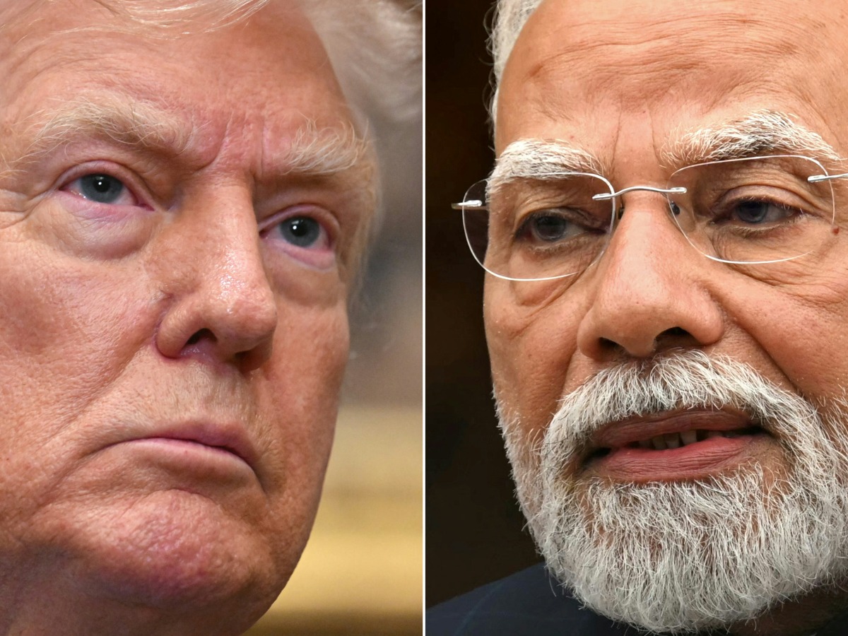 This combination of pictures created on August 5, 2025 shows US President Donald Trump speaks in Washington, DC, on July 30, 2025 and India's Prime Minister Narendra Modi in New Delhi on July 21, 2025. Photo by Jim WATSON and Sajjad HUSSAIN / AFP.
