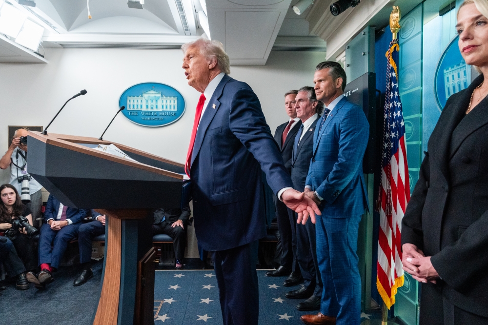 President Donald Trump speaks during a news conference at the White House. (Photo by Eric Lee/The Washington Post)
