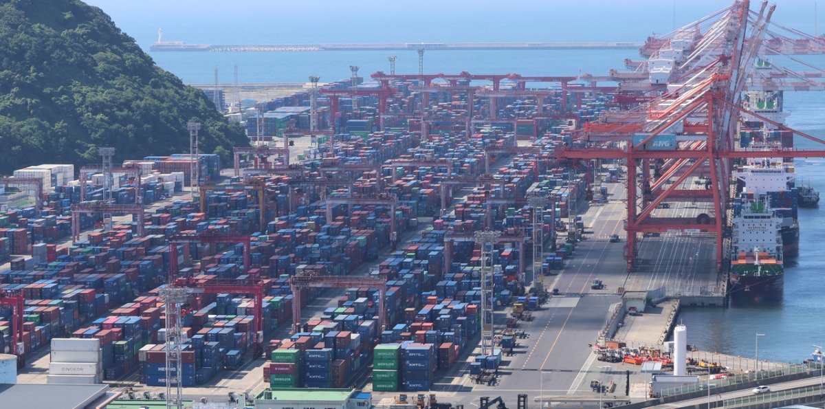 Containers are waiting to be shipped at a port in the southeastern city of Busan, South Korea.