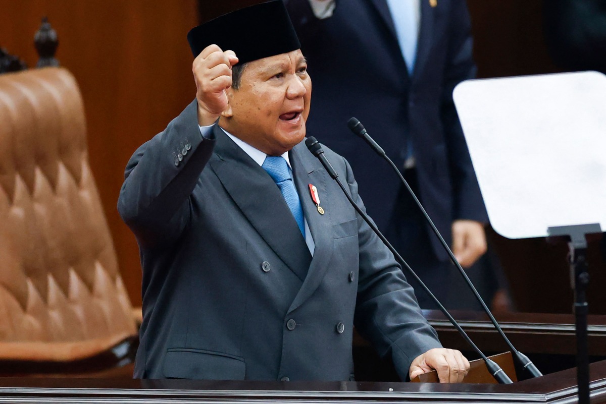 Indonesian President Prabowo Subianto delivers his annual State of the Nation Address, ahead of the country's Independence Day in Jakarta on August 15, 2025. (Photo by Ajeng Dinar Ulfiana / POOL / AFP)
