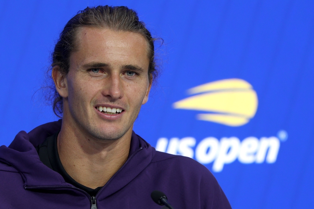 Alexander Zverev of Germany fields questions during Media Day ahead of the US Open at USTA Billie Jean King National Tennis Center on August 20, 2025 in New York City. Matthew Stockman/Getty Images/AFP