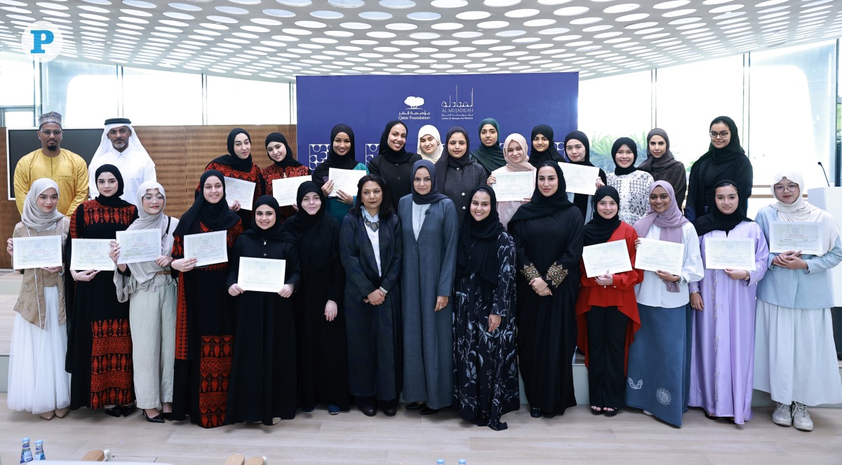 Riaya Young Adult Stewardship Programme participants with Executive Director at Al-Mujadilah, Dr. Sohaira Siddiqui (centre) and other officials during the certificate award ceremony held yesterday.  Pic: Rajan Vadakkemuriyil/The Peninsula.