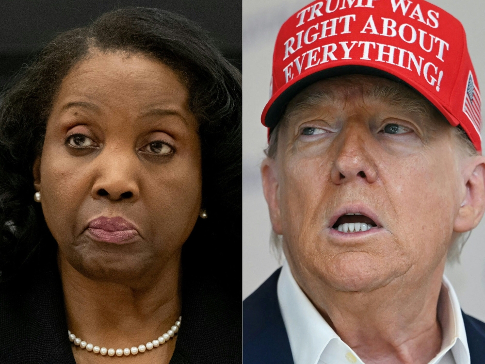 This combination of pictures created on August 22, 2025 shows, L/R, Federal Reserve Board of Governors member Lisa Cook, in Washington, DC, on June 25, 2025 and US President Donald Trump on August 22, 2025, in Washington, DC. (Photo by Saul Loeb and Andrew Caballero-Reynolds / AFP)
