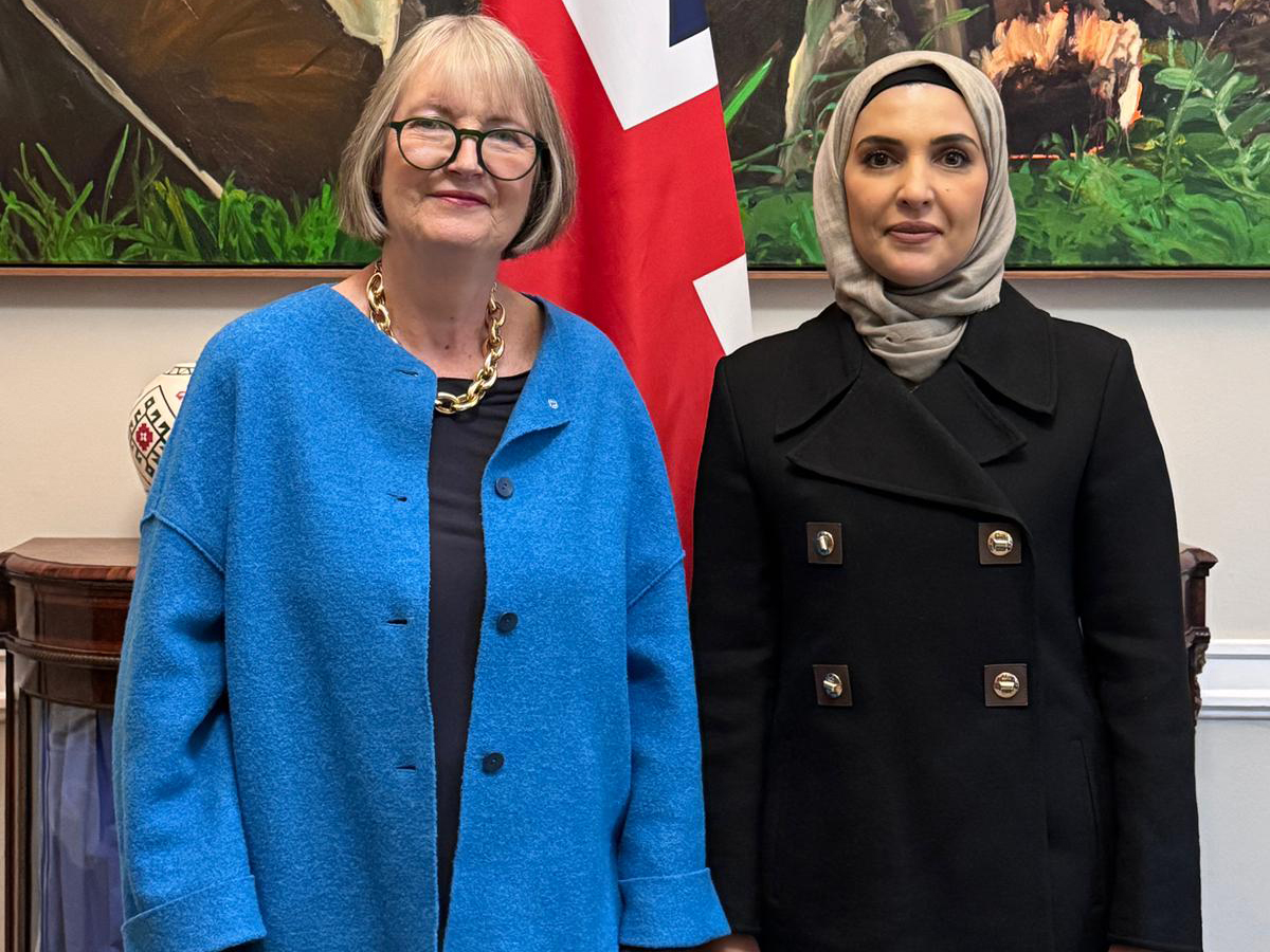 NHRC Chairperson H E Maryam bint Abdullah Al Attiyah  with UK's Special Envoy for Women and Girls' Affairs Baroness Harriet Harman.
