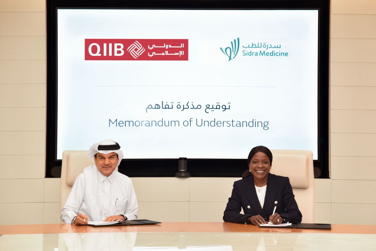 CEO of Sidra Medicine Dr. Iyabo Tinubu-Karch and CEO of QIIB Dr. Abdulbasit Al-Shaibei during the signing of MoU. 