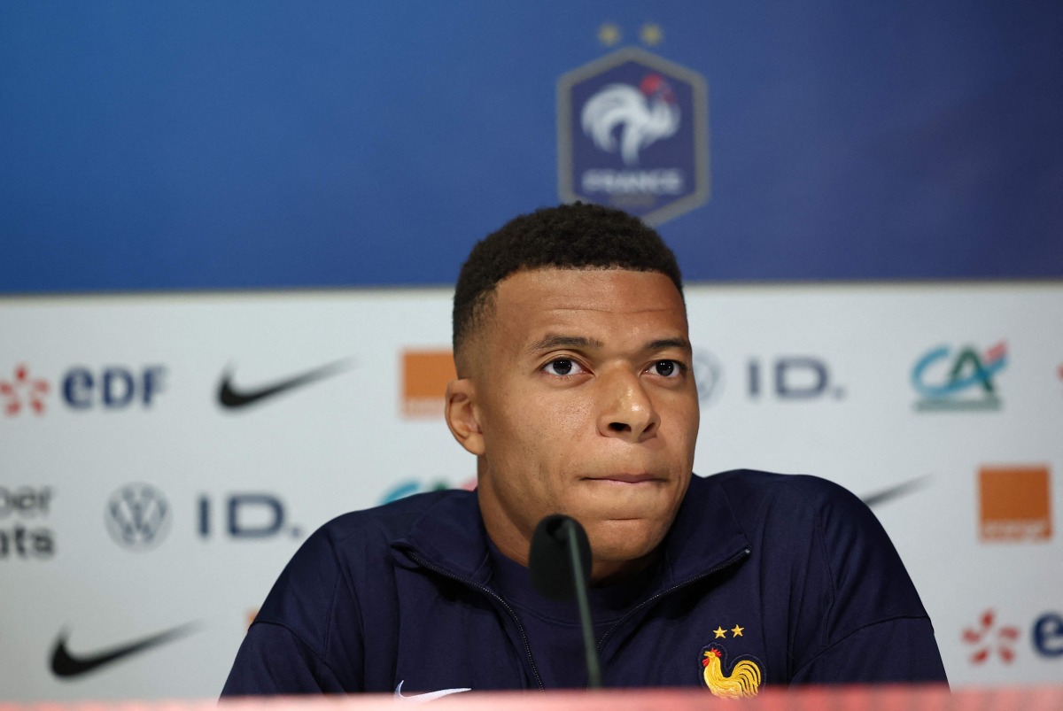 France's forward #10 Kylian Mbappe attends a press conference on the eve of the 2026 World Cup qualifiers Europe zone group D football match between Ukraine and France, on September 4, 2025 in Wroclaw. (Photo by FRANCK FIFE / AFP)
