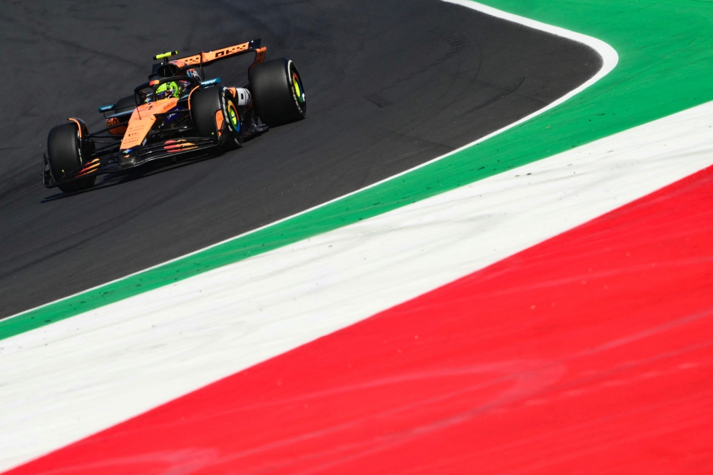 McLaren's British driver Lando Norris races during the third practice session ahead of the Italian Formula One Grand Prix, on September 6, 2025. (Photo by Marco Bertorello / AFP)