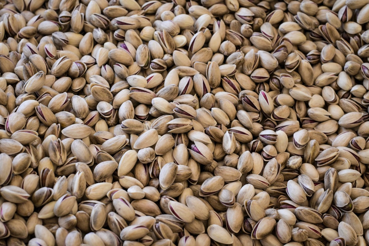 This picture taken on August 24, 2025, shows dried pistachios in the Greek island of Aegina. Photo by Aris MESSINIS / AFP