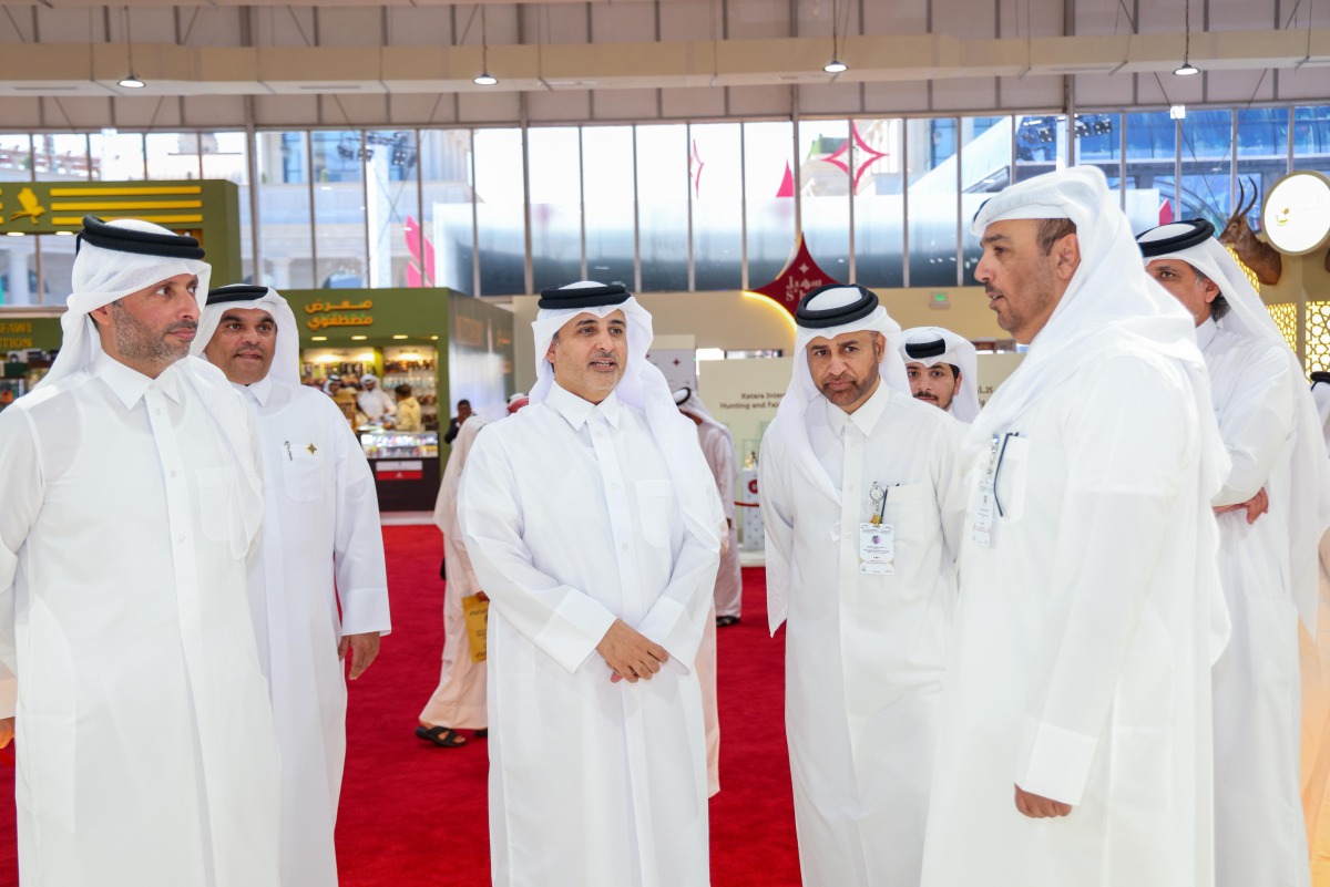 Minister of Environment and Climate Change H E Dr. Abdullah bin Abdulaziz bin Turki Al Subaie visiting the 9th edition of the Katara International Hunting and Falcons Exhibition, yesterday.