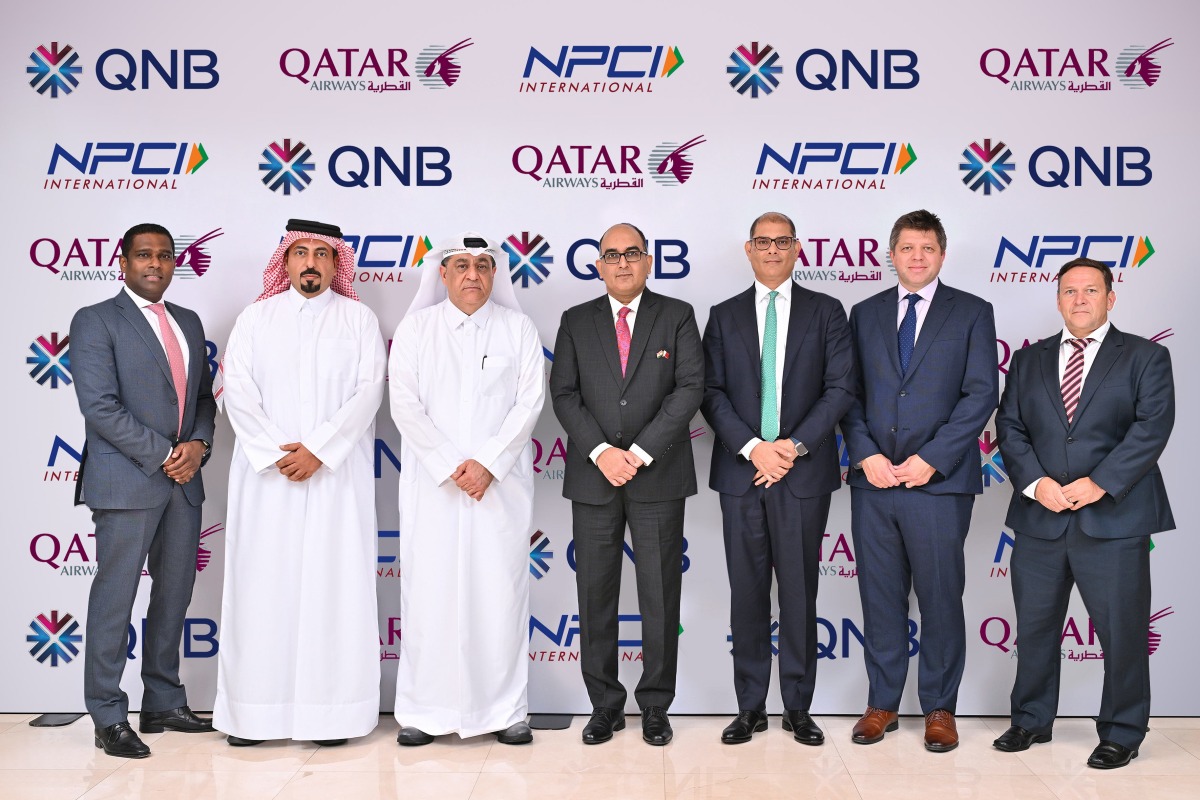Indian Ambassador to Qatar H E Vipul with senior executives from QNB Group and Qatar Airways Group during the event.
