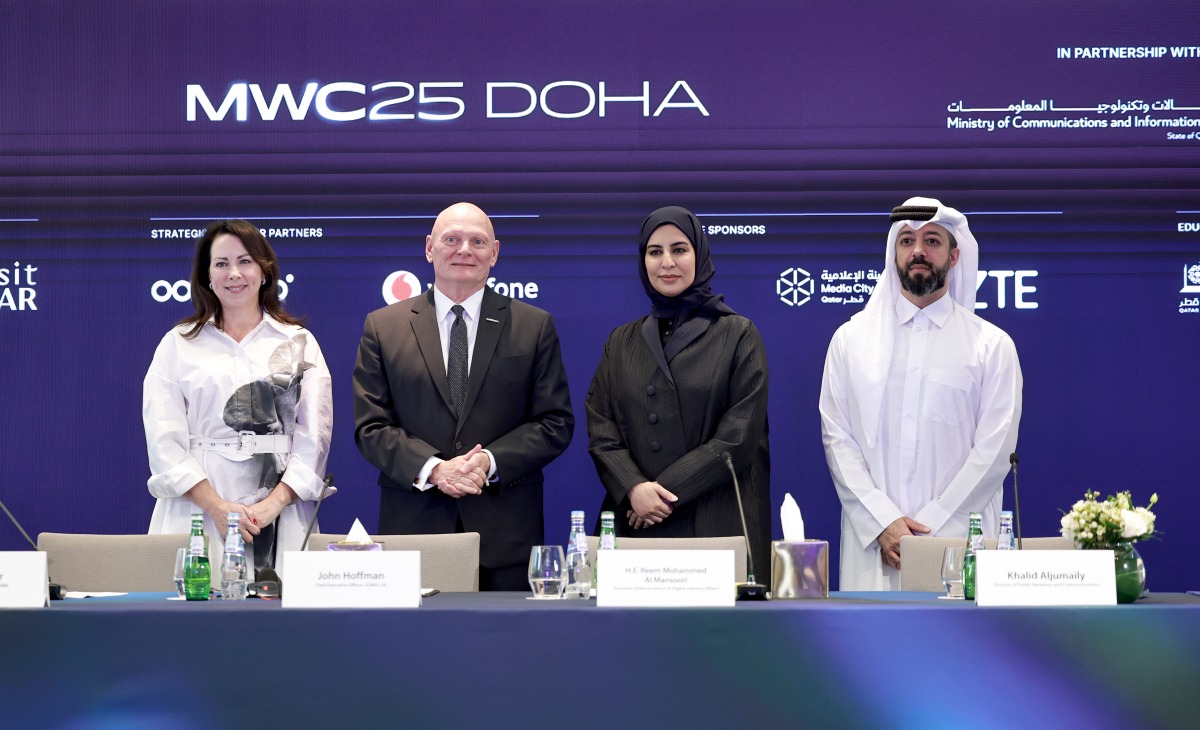 Assistant Undersecretary for Digital Industry Affairs at MCIT, H E Reem Al Mansoori; CEO of GSMA, John Hoffman with other officials during the event. PIC: Rajan Vadakkemuriyil