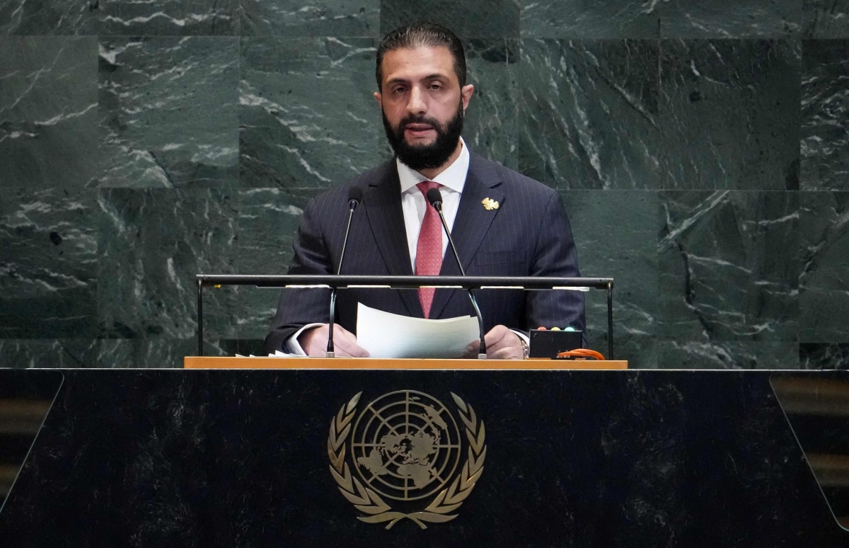Syrian President Ahmed al-Sharaa speaks during the General Debate of the United Nations General Assembly at the UN headquarters in New York City on September 24, 2025. (Photo by TIMOTHY A. CLARY / AFP)
