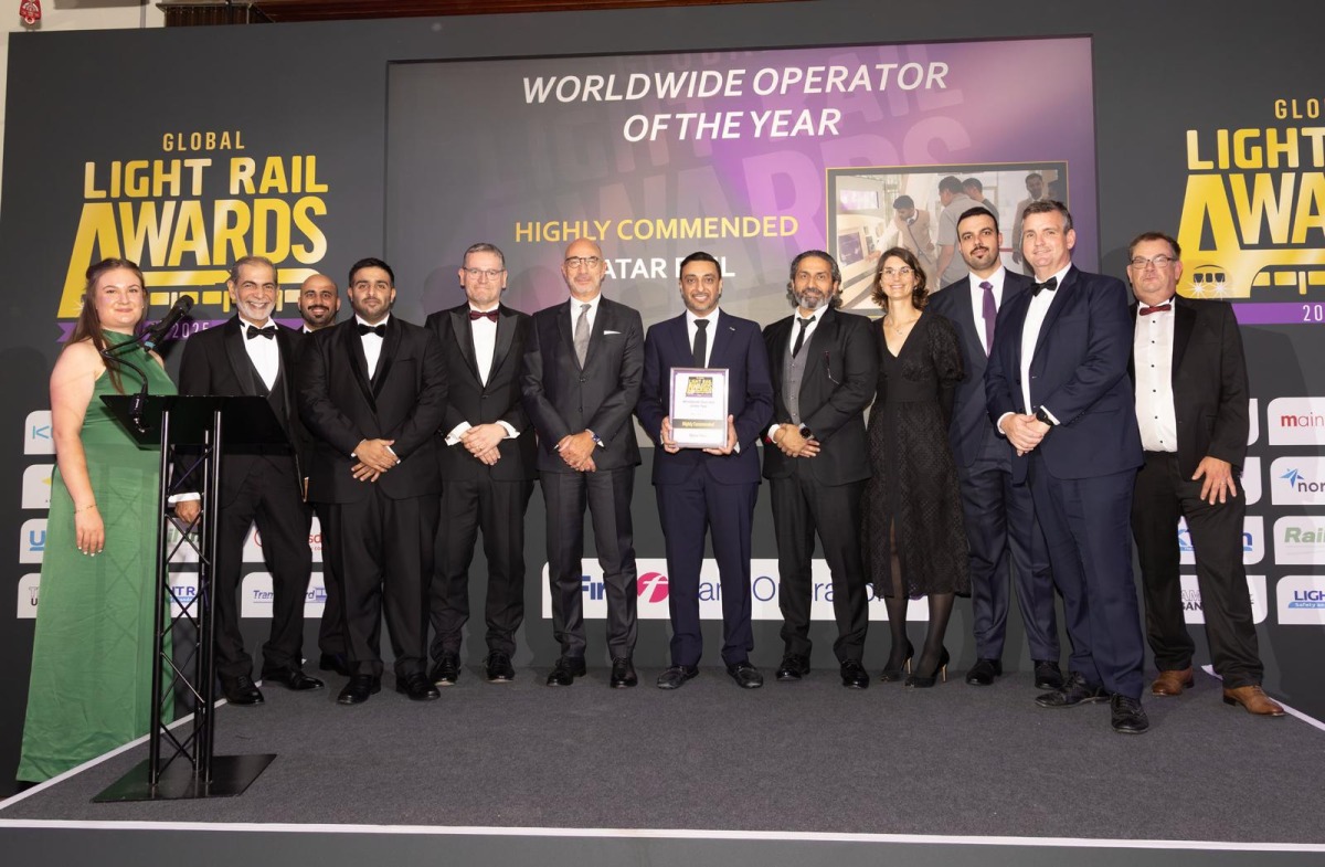 Representatives of Qatar Rail’s senior management team during the Global Light Rail Awards ceremony.
