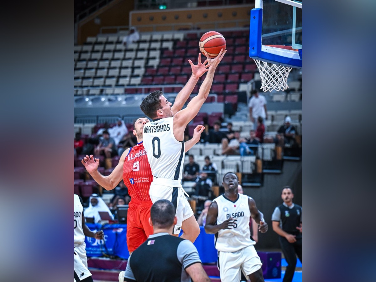 Al Sadd's Christos Bratsiakos drives to score during the match against Al Arabi.