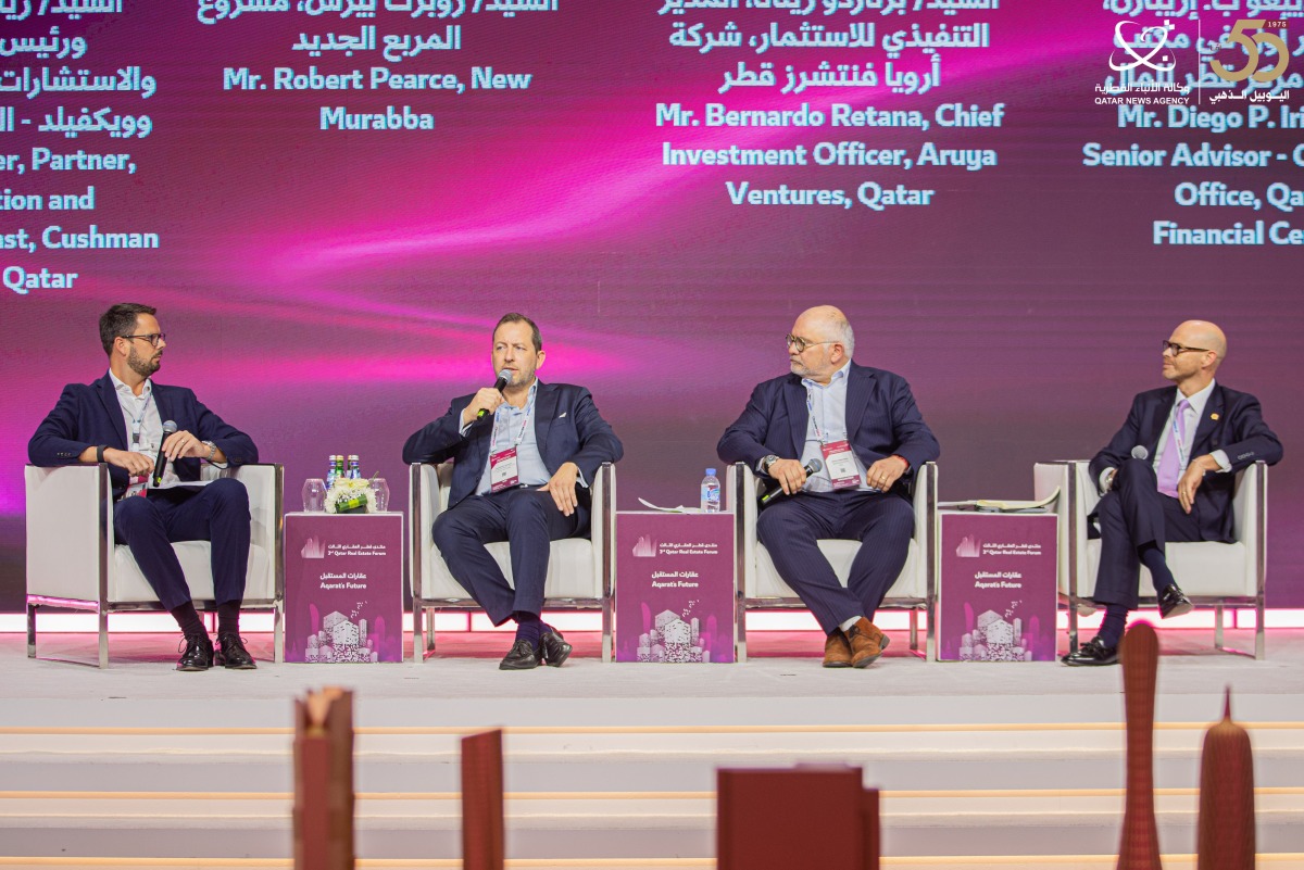 Panelists during a session titled ‘Urban Transformation Across the Middle East: Regional Real Estate Trends Reshaping the Future’ at the 3rd Qatar Real Estate Forum, yesterday.