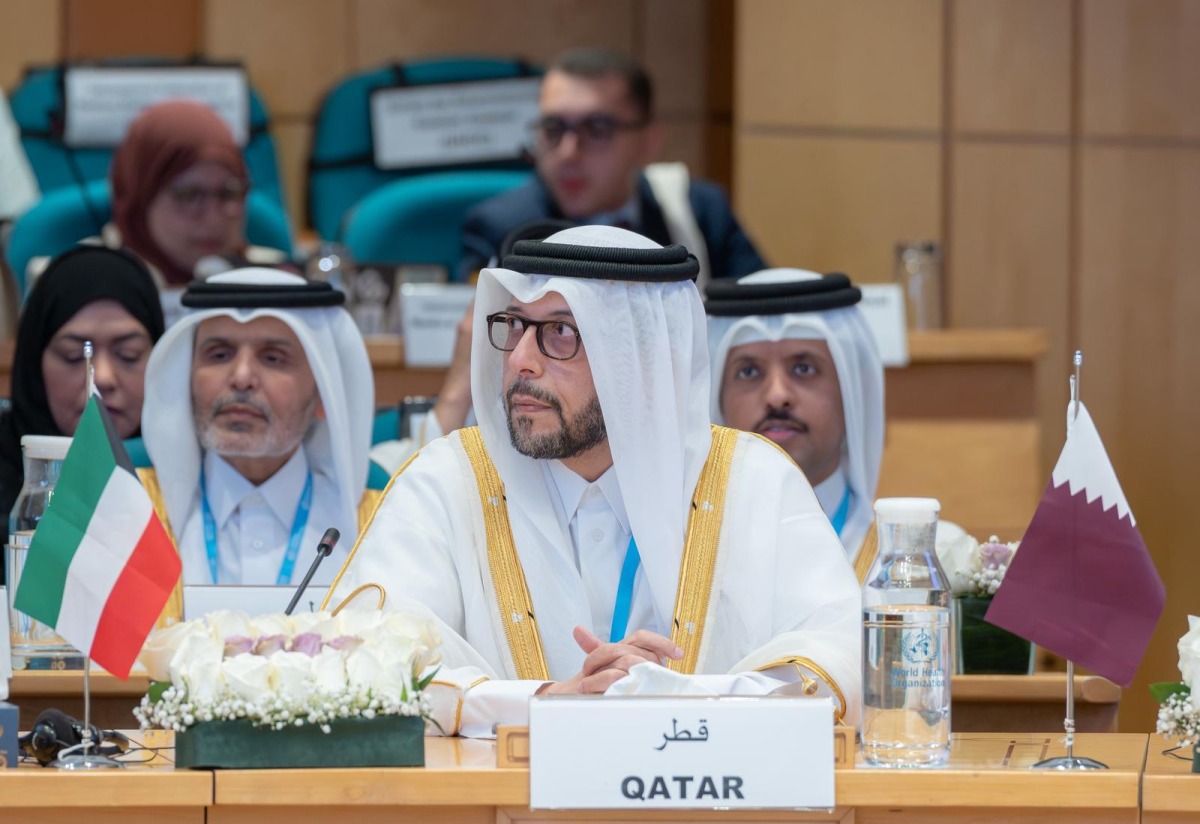 Minister of Public Health H E Mansoor bin Ebrahim Al Mahmoud and members of the Qatari delegation during their participation in one of the meetings.