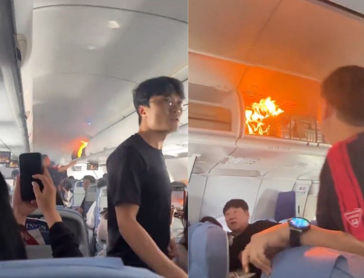 Screen grab of images shown on social media regarding the Air China cabin flame