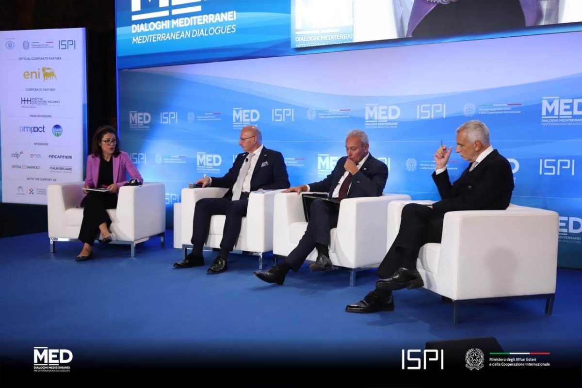 Croatia’s Minister of Foreign and European Affairs Gordan Grlić-Radman (second left) with Secretary General of the Mediterranean (UFM) Nasser Kamel (second right) and Director-General for the Middle East and North Africa at the European Commission Stefano Sannino (right) during the panel session.