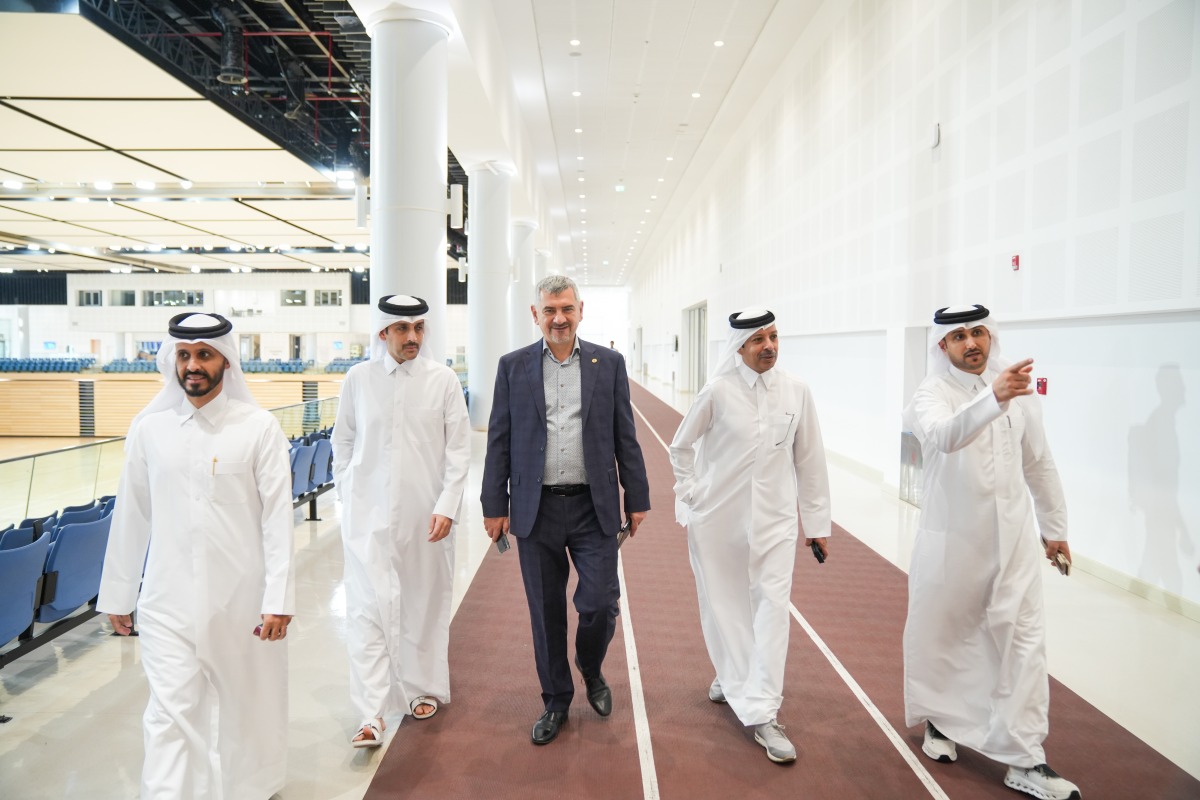FIDE Executive Director Victor Bologan (centre) with QCA President Mohammed Al Mudahka and other officials during the visit.