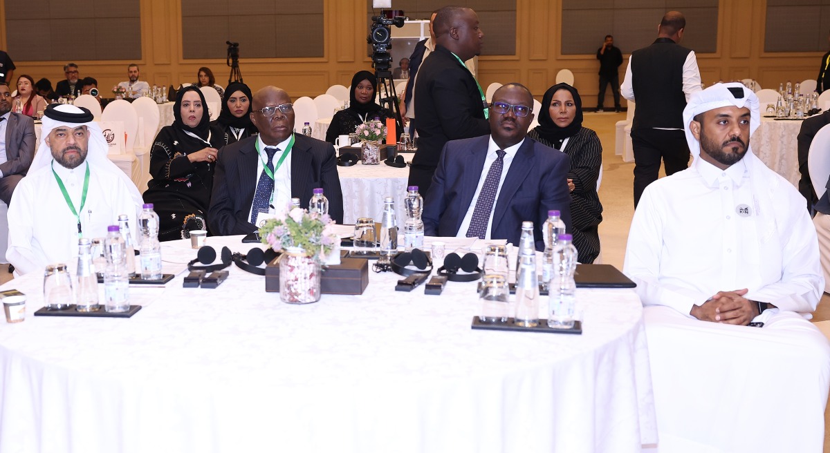 Ambassador of Uganda to Qatar, H E Dr. Stephen Chemoiko Chebrot, Permanent Secretary of the Ministry of Foreign Affairs in Uganda, Bagiire Vincent with other officials during the event, yesterday. PIC: Rajan Vadakkemuriyil