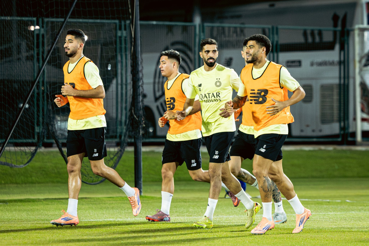 Al Sadd players attend a training session ahead of Qatar Clasico