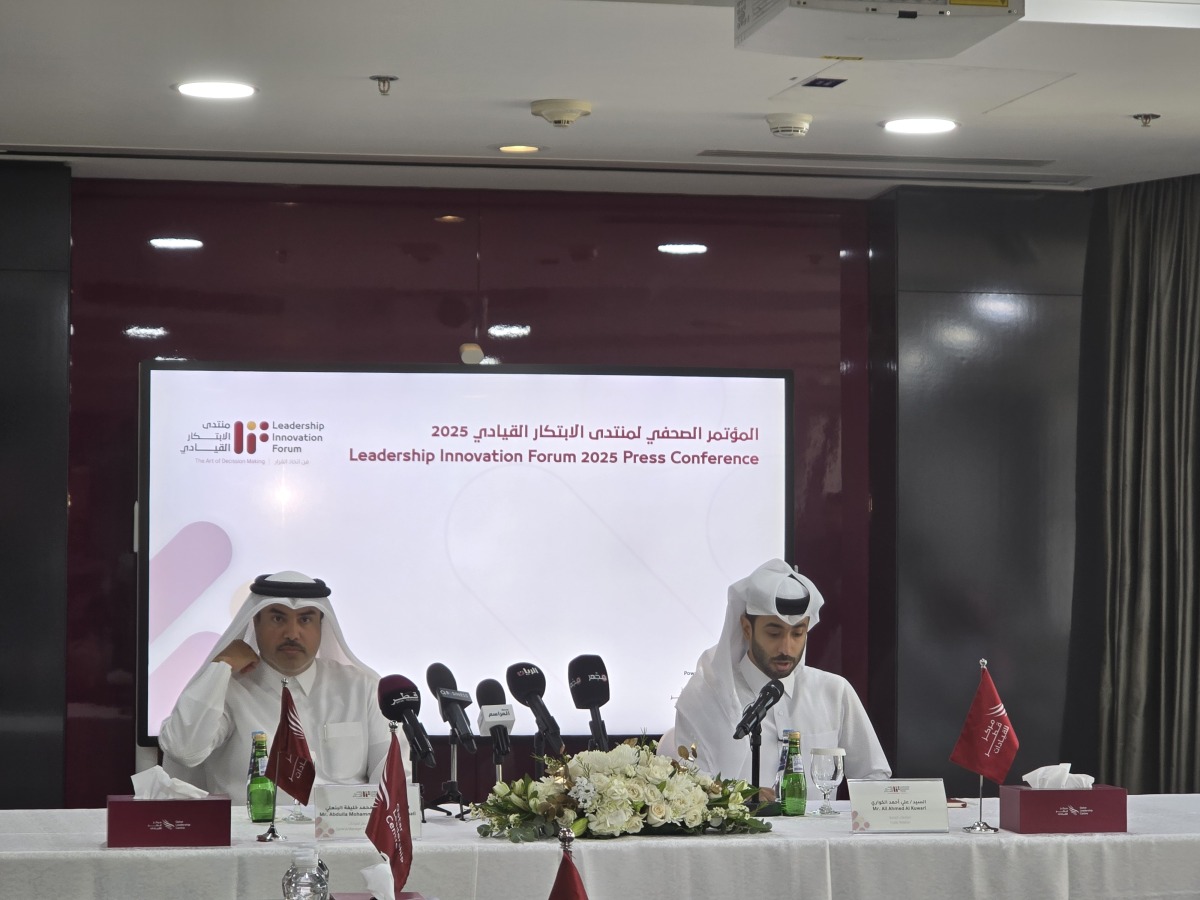 Director General of QLC, Abdullah Mohammed Khalifa Al Binali (left) with Ali Ahmed Al Kuwari from QLC Public Relations department during the press conference yesterday.